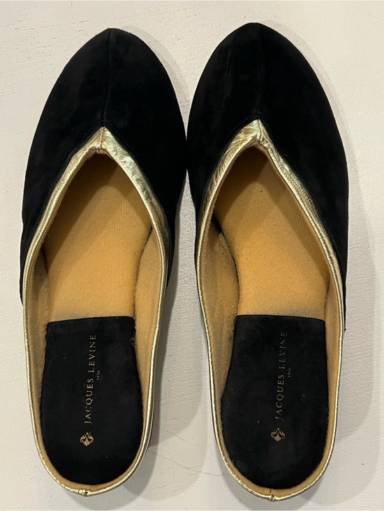 Jacques Levine Shoes - Jacques Levine Black Flats with Gold Trim